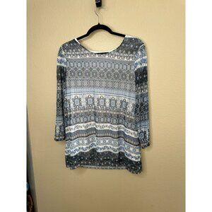 Croft & Barrow Women’s Blue Blouse Large long sleeve Floral round neck polyester